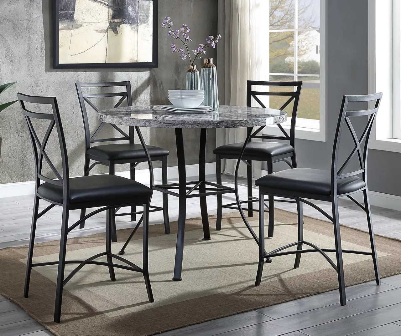 Faux Marble 5-Piece Pub Dining Set - Image 2
