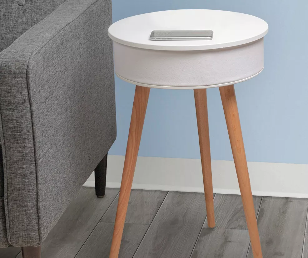 White End Table With Bluetooth Speaker & USB Port