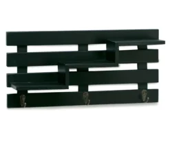 Black Tiered Slat Wall Shelf With 3 Hooks