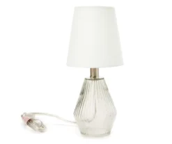 Clear & White Textured Glass Table Lamp With Bulb