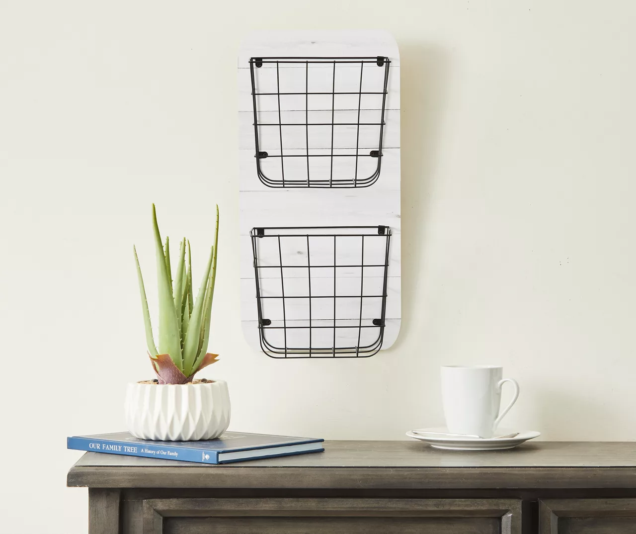 White Wire Double-Bin Mail Wall Organizer - Image 3