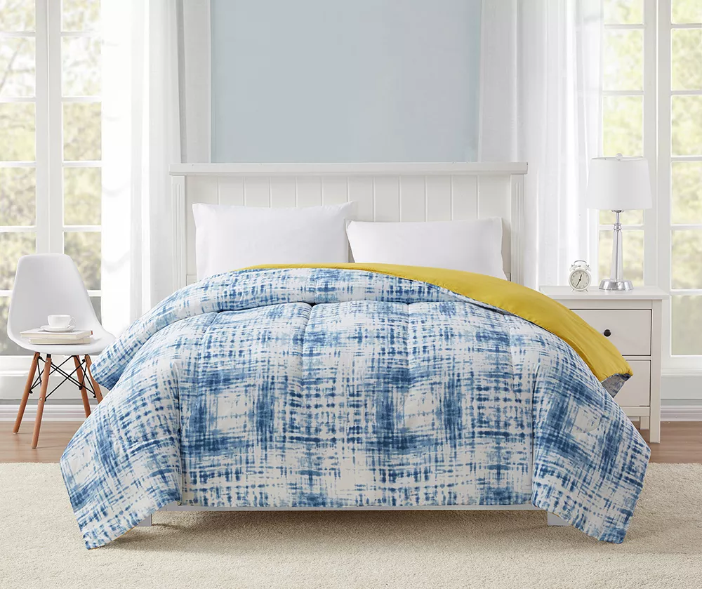 Real Living Blue & White Crosshatch Microfiber Comforter - Image 2