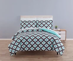 Blue & Black Arabesque Microfiber Queen 9-Piece Bed-in-a-Bag Set