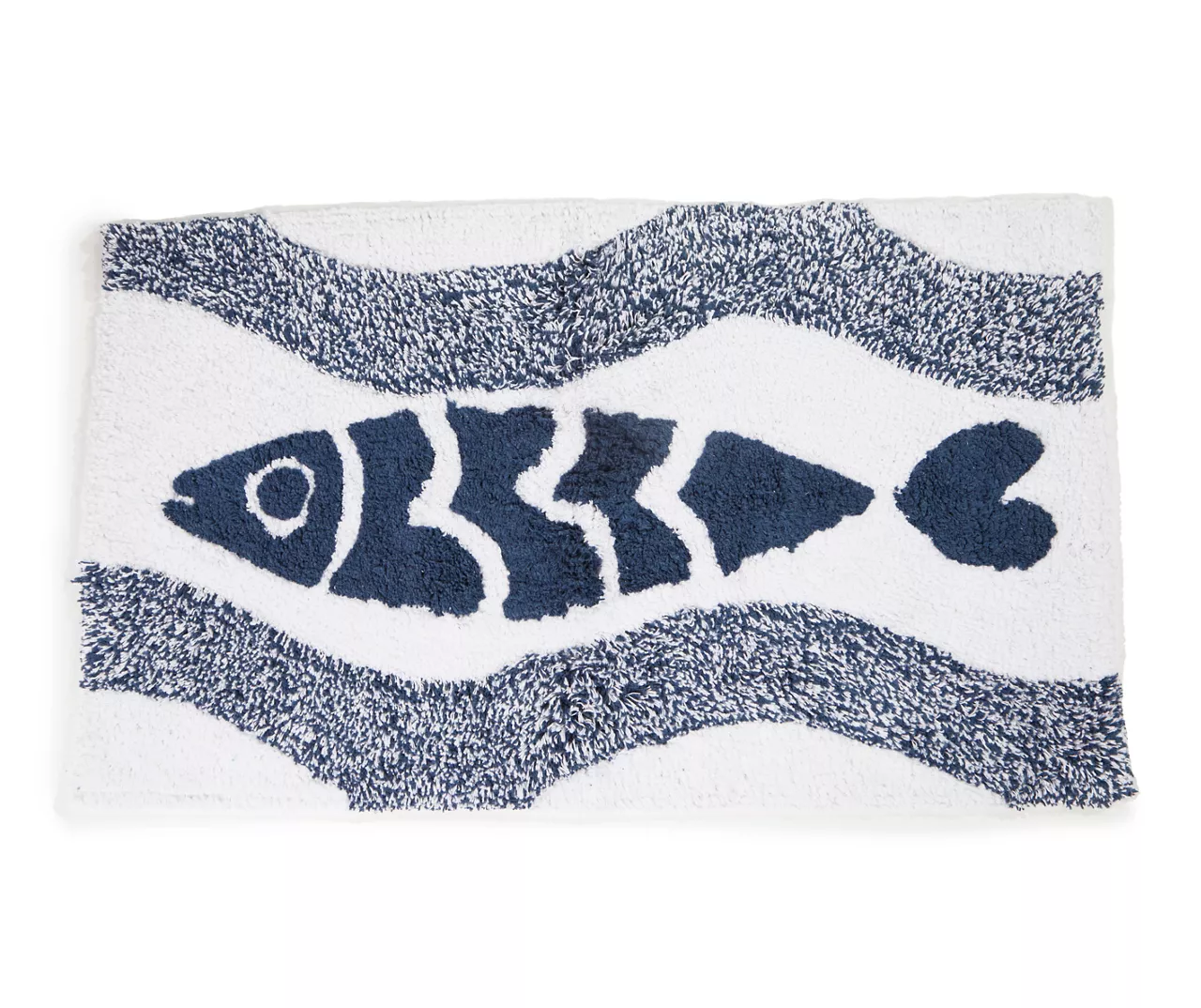 Grecian Getaway Navy & White Ink Stripe Fish Bath Rug