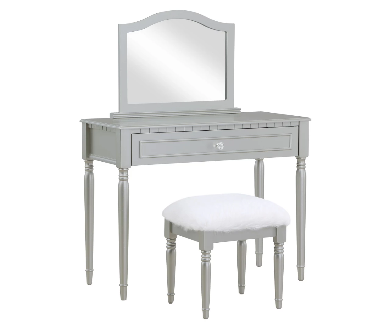 Vanity Table Set With Mirror & Faux Fur Stool