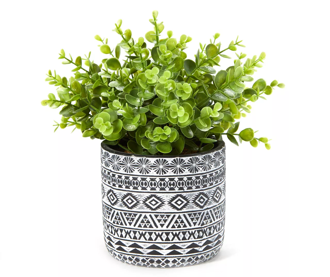 Artificial Plant In Black & White Southwest Cement Pot