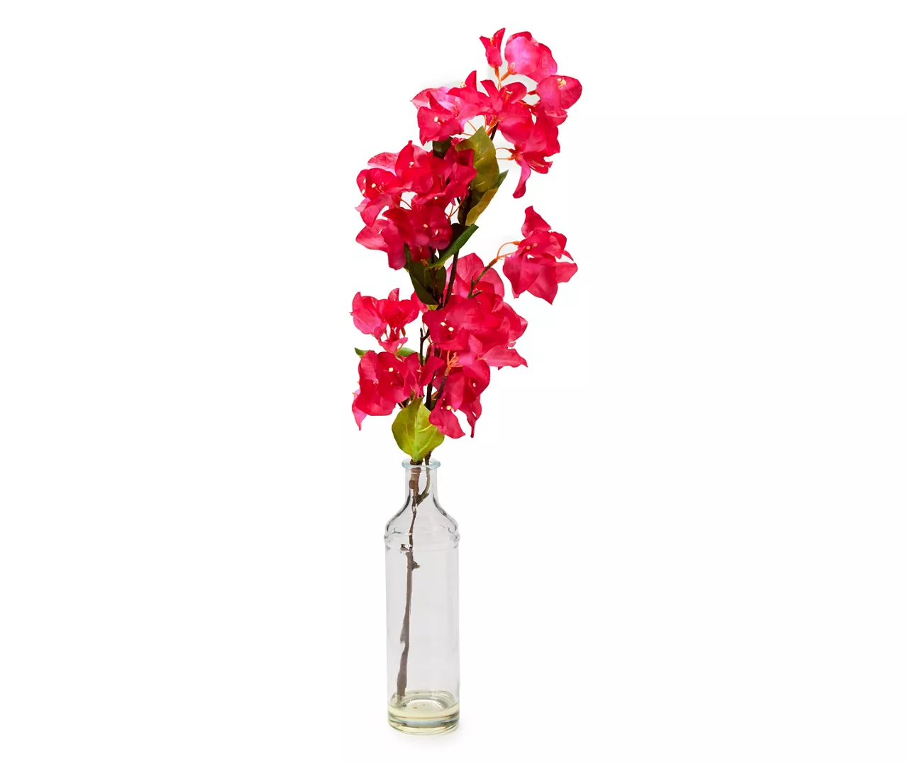 Grecian Getaway Red Artificial Bougainvillea Stem With Glass Vase