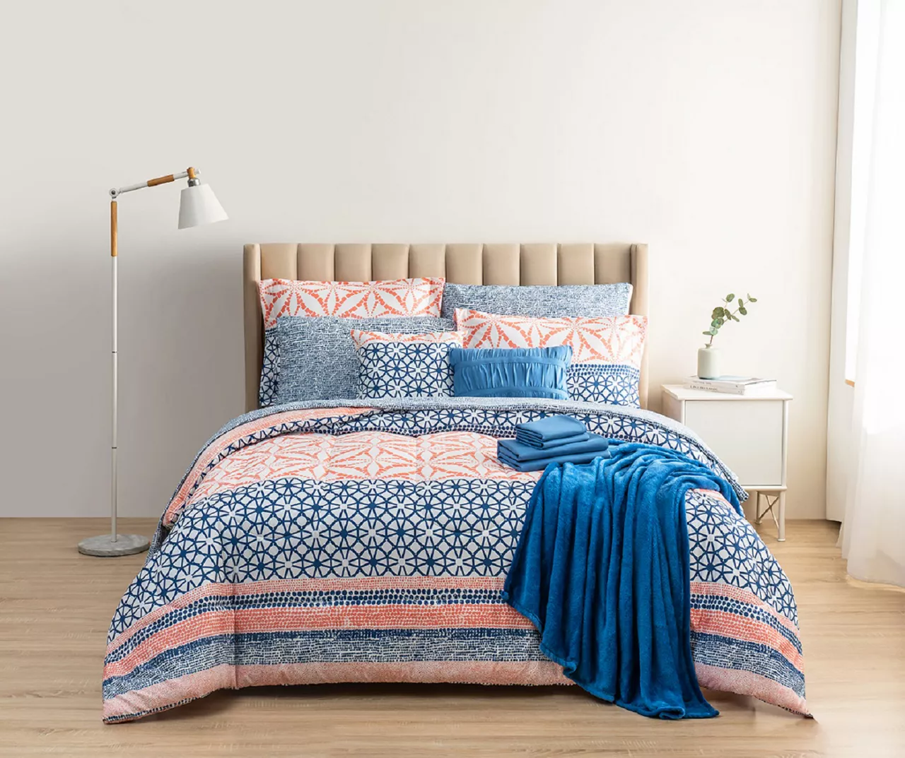 Real Living Coral & Blue Geometric Floral Bed-in-a-Bag Set - Image 10