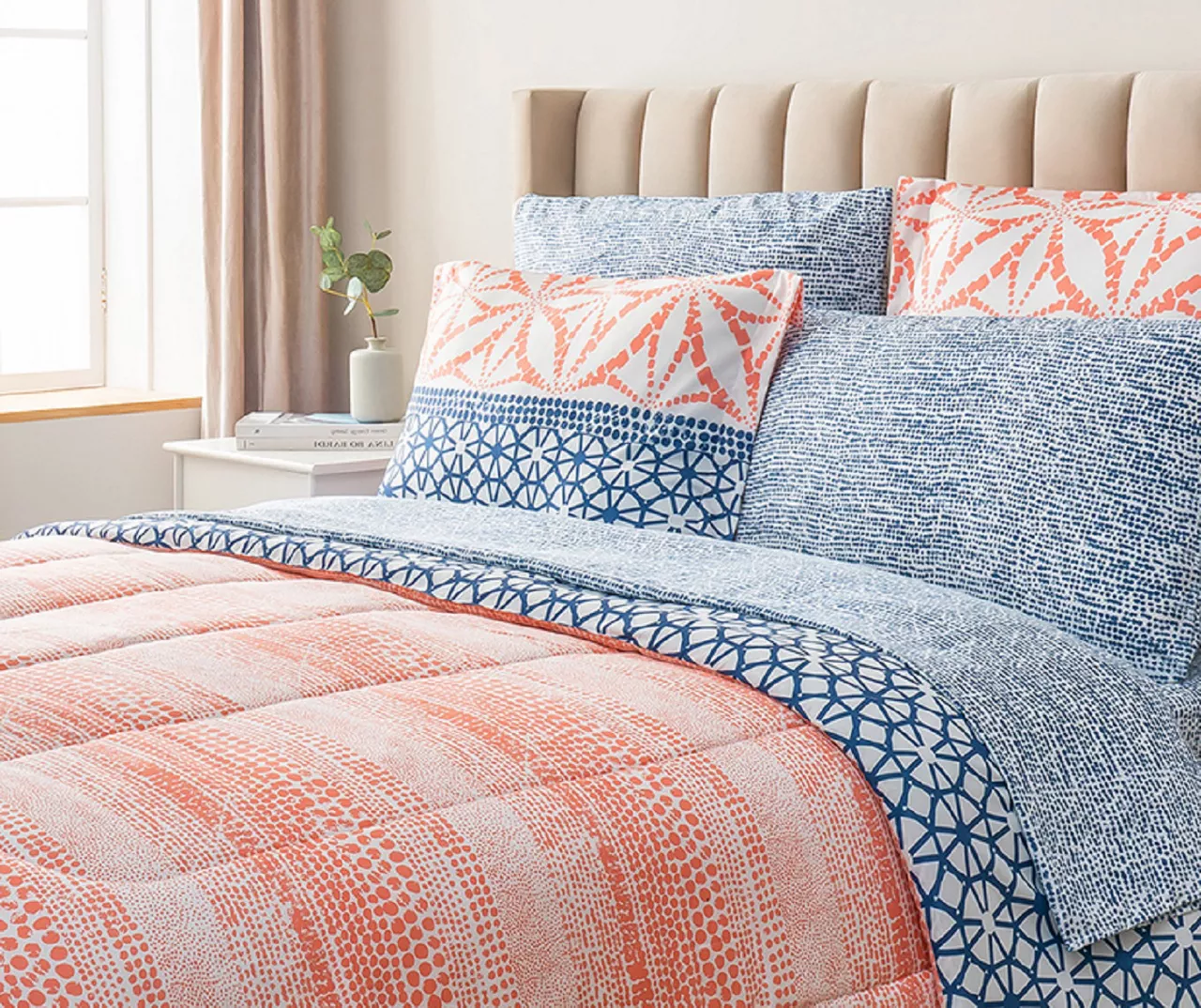 Real Living Coral & Blue Geometric Floral Bed-in-a-Bag Set - Image 13
