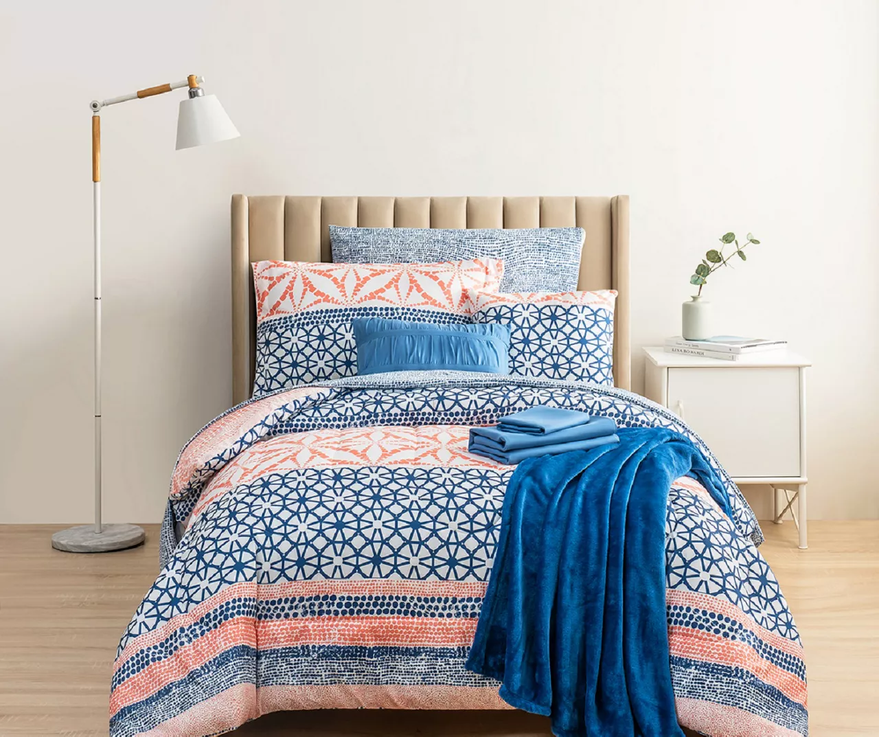 Real Living Coral & Blue Geometric Floral Bed-in-a-Bag Set - Image 3