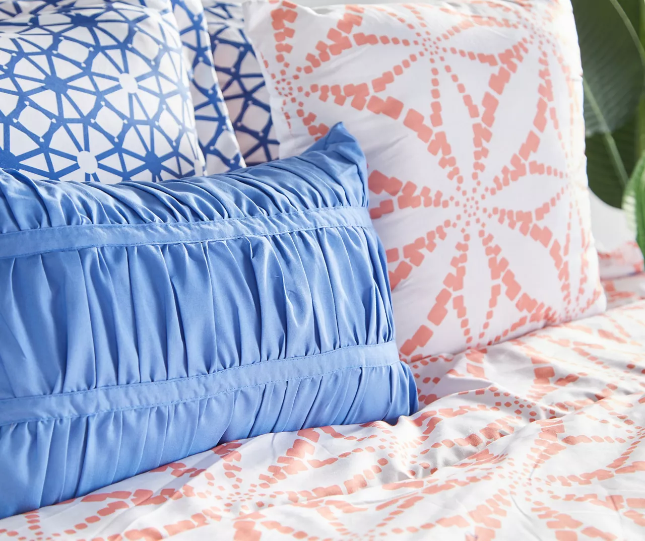 Real Living Coral & Blue Geometric Floral Bed-in-a-Bag Set - Image 5