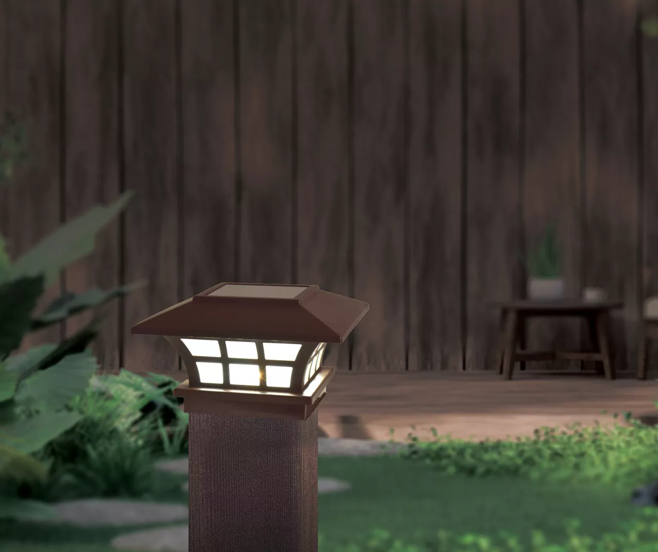 Brown Finish LED Solar Post Cap Light Set, 2-Pack - Image 2