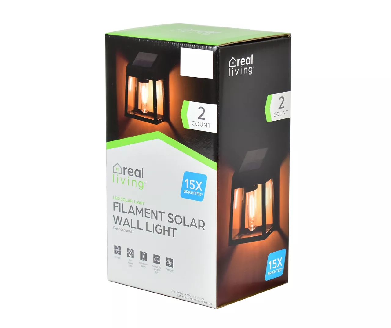 Black Filament LED Solar Wall Light Set, 2-Pack - Image 2