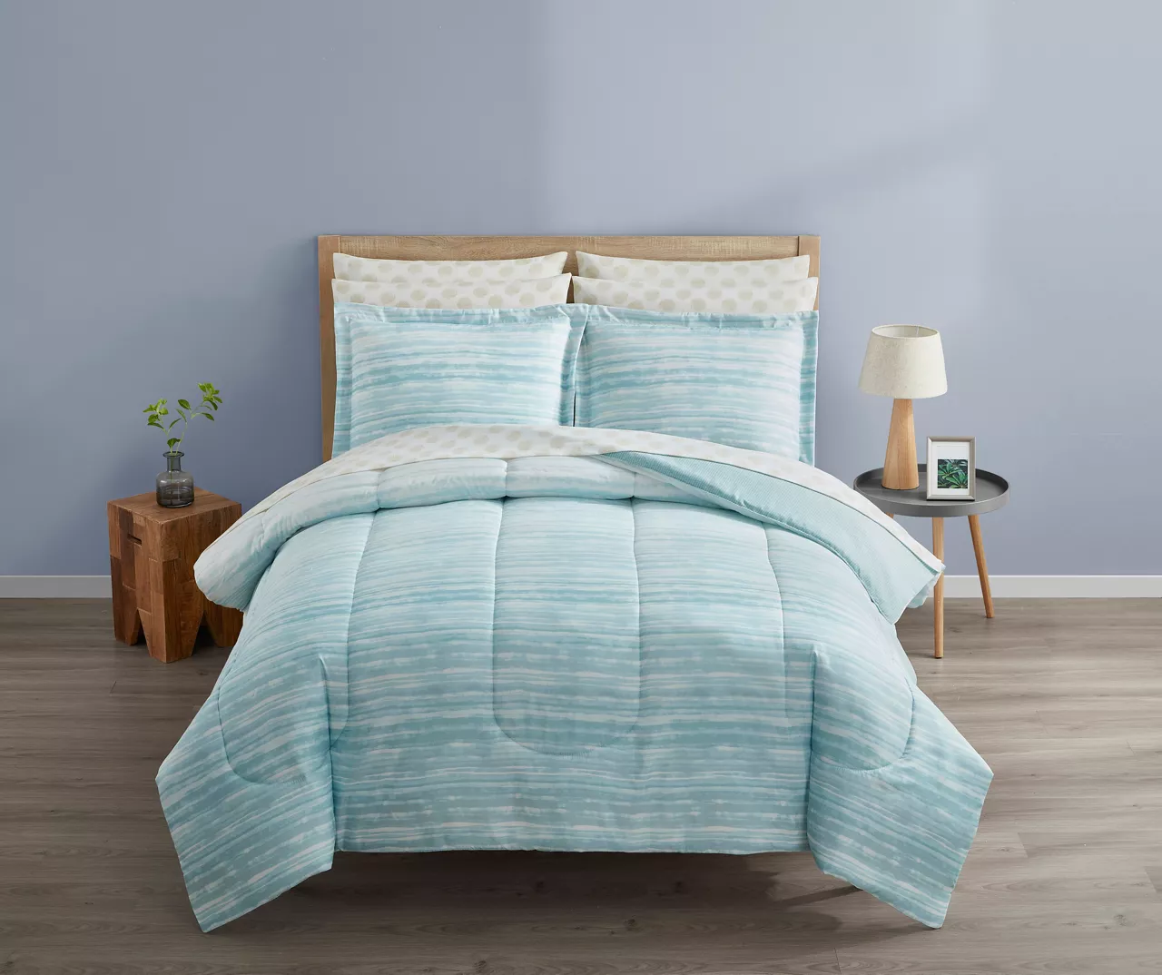 Real Living Grecian Getaway Aqua Stripe & Dot Reversible Comforter Set - Image 8
