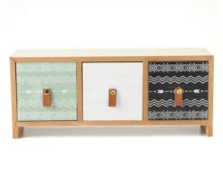 Bohemian Farmhouse Tri-Color Geometric 3-Drawer Tabletop Cabinet