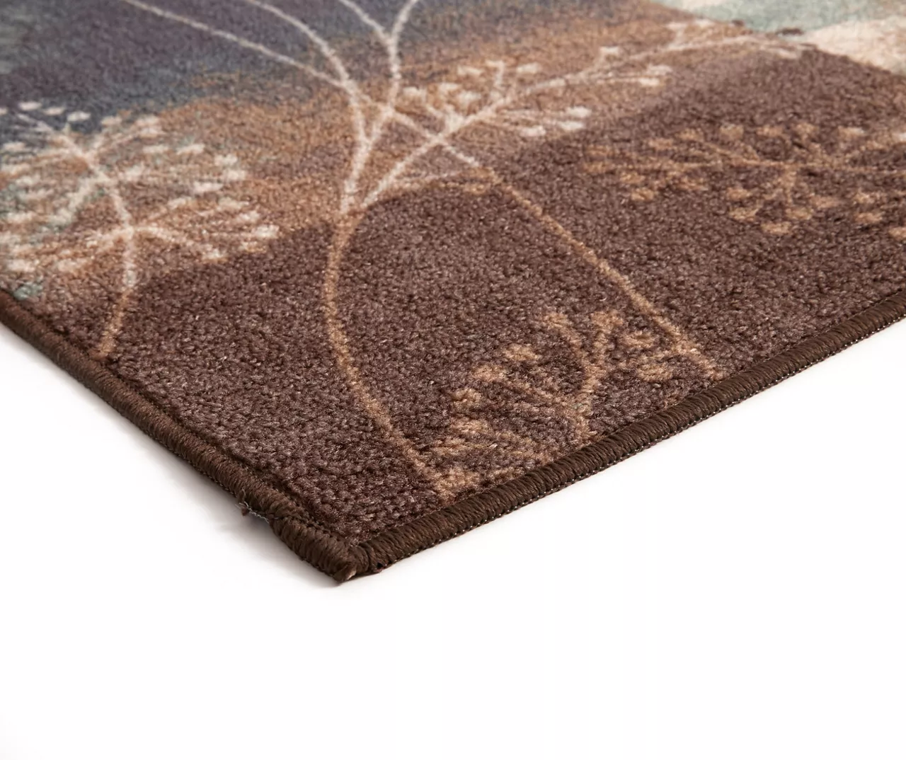 Navy & Brown Illustrated Floral Color Block Area Rug, (5' X 7') - Image 2