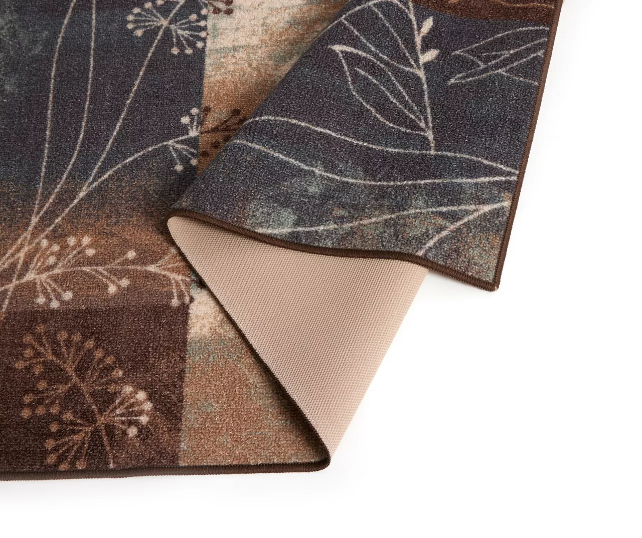 Navy & Brown Illustrated Floral Color Block Area Rug, (5' X 7') - Image 3