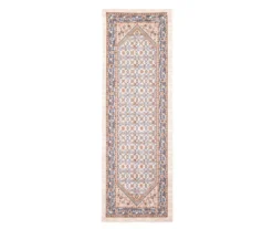 Beige & Blue Floral Persian Runner Rug, (2' X 6')