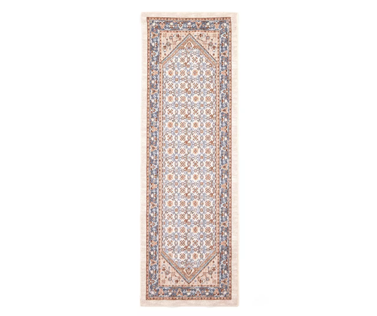 Beige & Blue Floral Persian Runner Rug, (2' X 6')