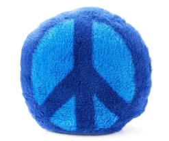 Euphoric Expression Blue Fuzzy Peace Sign Round Accent Pillow