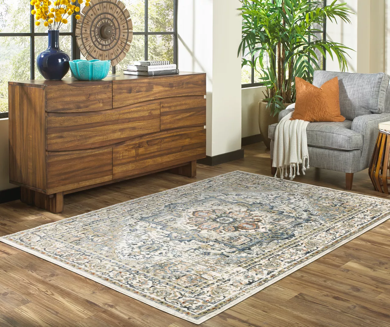 Gray & Blue Medallion Area Rug & Runner Set - Image 9